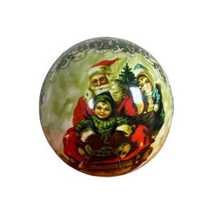 Decorative Round Paper Candy Box- Germany VTG Santa  Sledding Holiday 6"